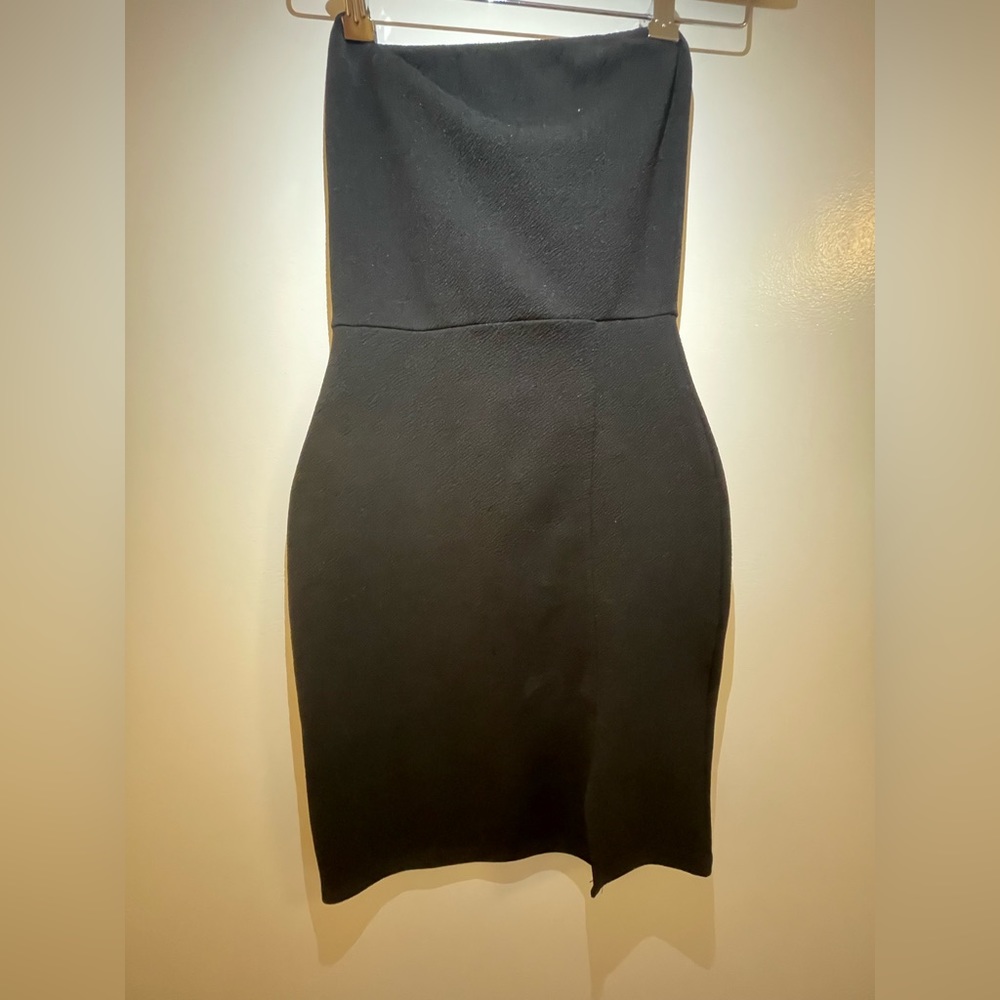 strapless black mini dress